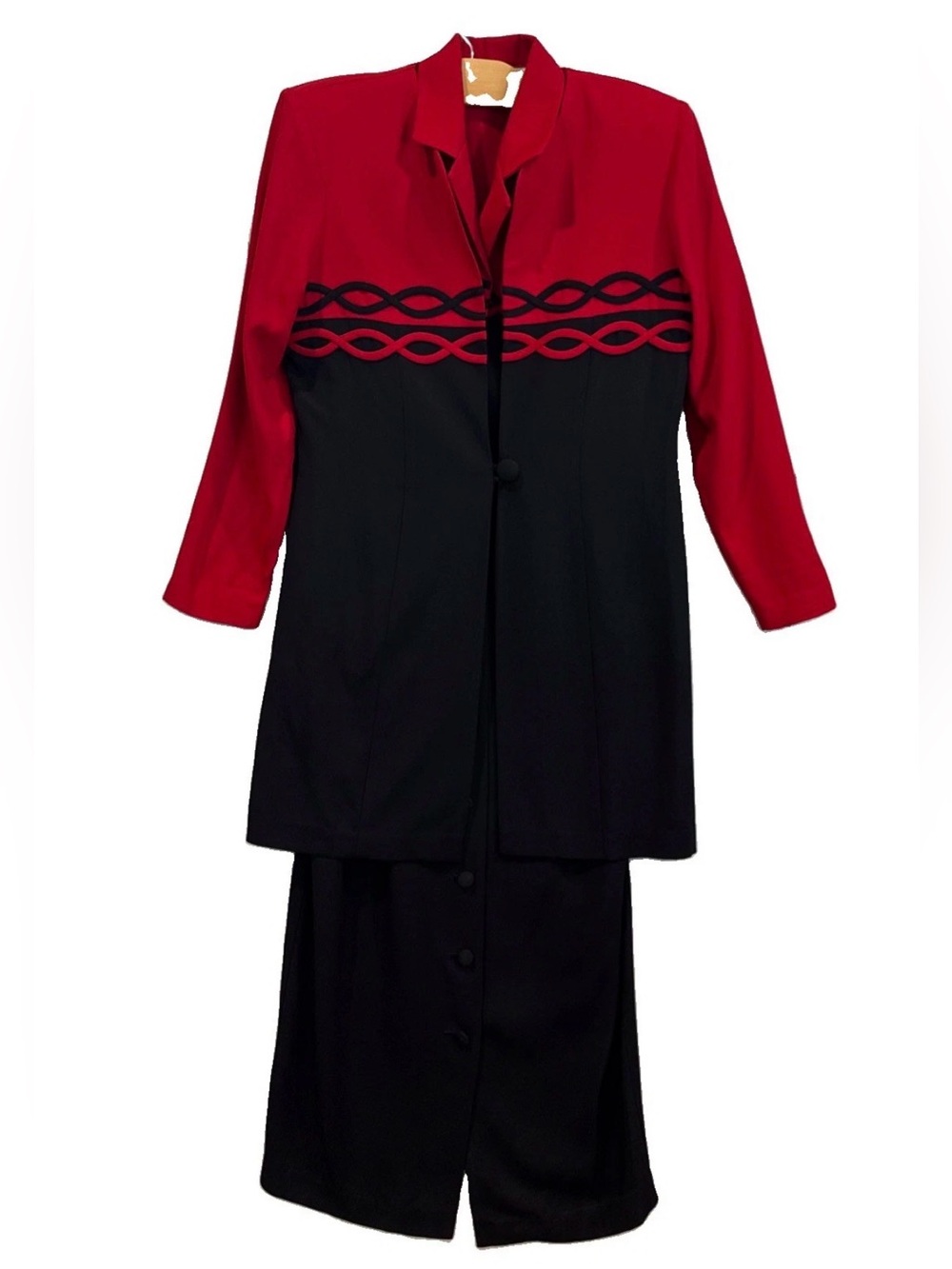 SL Fashions 2pc Dress Jacket Suiting Red/Black Colorblock 8 P Vintage 80s 90s
